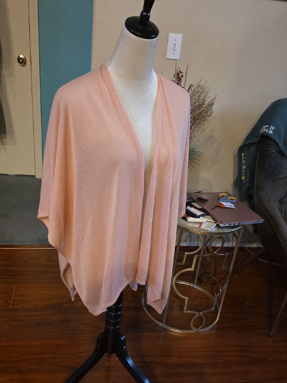 Light Peach Open-Front Draped Cardigan